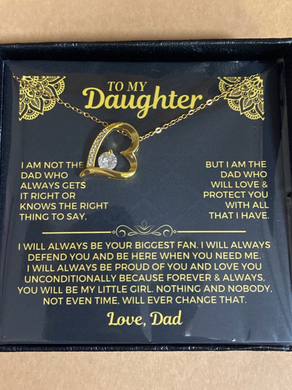 To My Daughter Gold Heart Pendant Necklace - Dad Gift